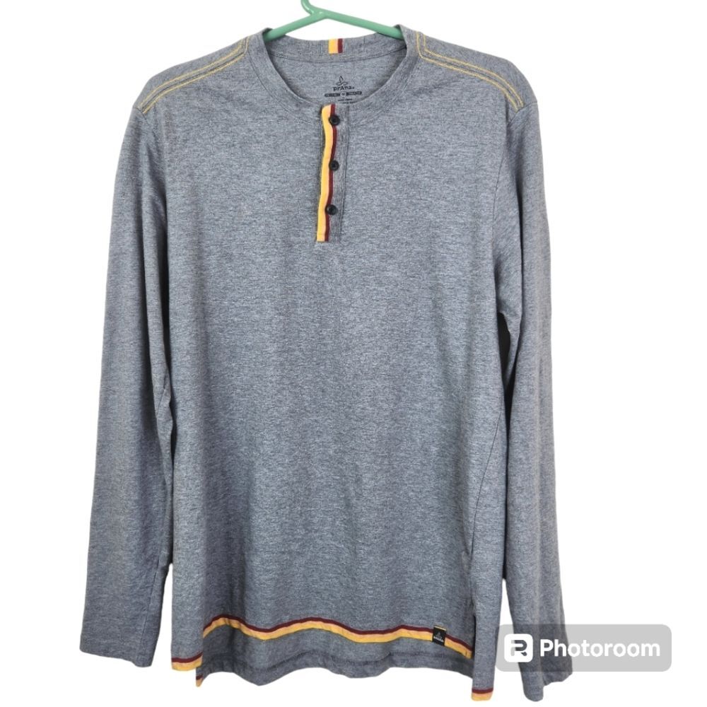 Prana Mens Organic Cotton Blend Long Sleeve Henley Shirt Size Medium